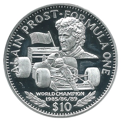 1992 Silver Proof $10 Alain Prost - Formula One